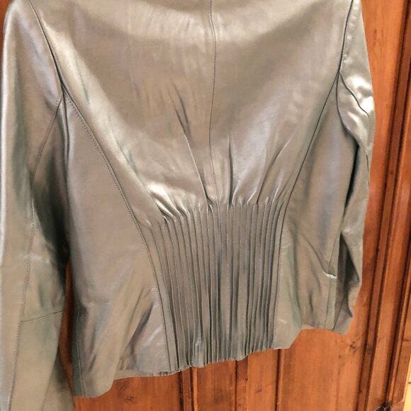 FRENCH EUC VINTAGE GENUINE LEATHER! RÉVUE Metallic Blue Jacket - Picture 10 of 11